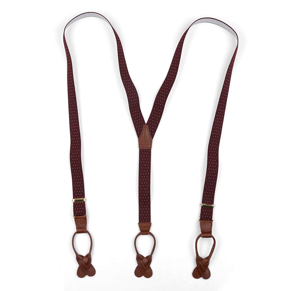 Albert Thurston Wine Dot Button Braces with Tan Leather/Brass Fittings