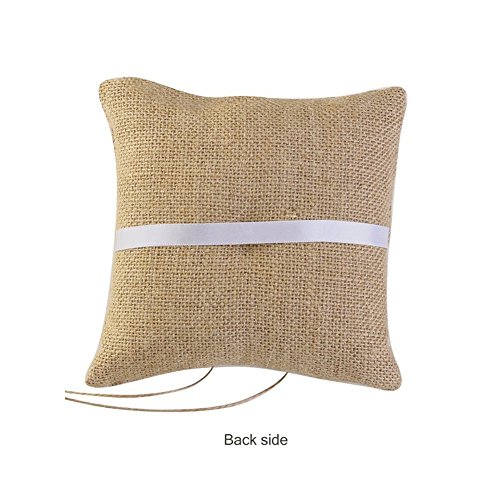 Adeeing Burlap Ring Bearer Pillow, Small, 6 x 6 Inch - Thumbnail 3