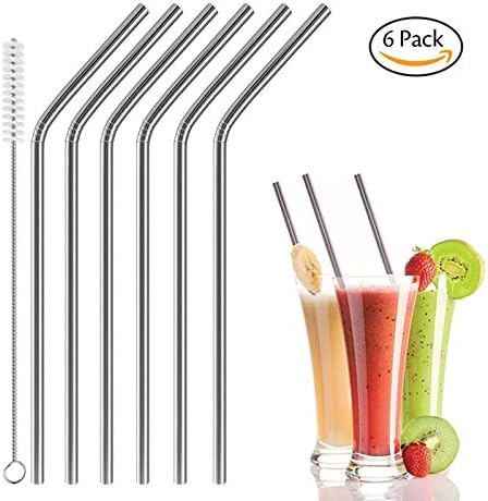 Yohome Stainless Steel Drinking Straws, Set of 6 with Cleaning Brush.