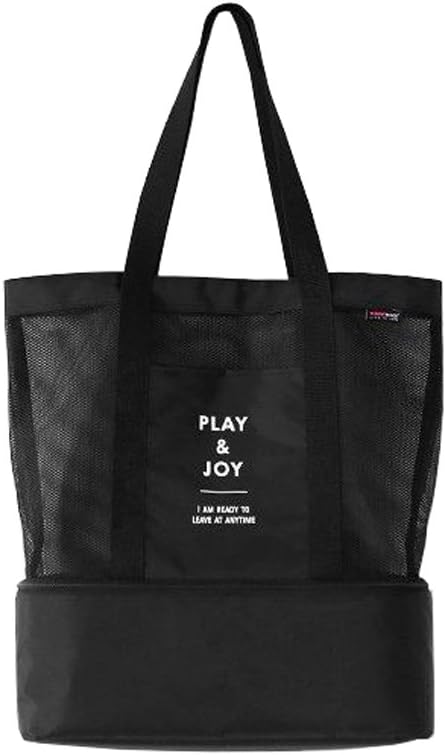SPEEDEVE Thermal Bag with Double Compartments, Insulation Waterproof Portable Hand Bag Lunch for Camping/Trip/Beach Soft Drinks/Office Large Black
