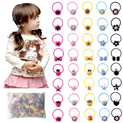 image for WillingTee 100pcs (50 Pairs) Mix Colors Girl's Elastic Hair Ties Soft 