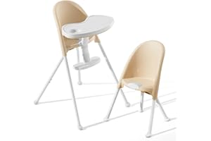 Funny Supply 3-in-1 Foldable High Chair, Portable & Convertible Baby High Chair, Modern Baby Feeding Chair with Removable Double Tray, Lightweight, Space-Saving Design, Easy to Clean, Cream