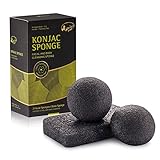 Kaiercat Konjac Facial & Body Sponge 100% Natural, Gentle Exfoliating, Deep Cleansing, for Sensitive, Oily & Acne Prone Skin (Bamboo Charcoal)