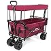 Goplus Collapsible Folding Wagon Cart, Utility Garden Cart Collapsible Outdoor Trolley with Sun/Rain Shade, Push Bar for Shopping, Beach, Lawn, Sports