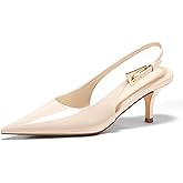 Coutgo Womens Slingback Heels Kitten Low Heel Dress Shoes Closed Pointed Toe Buckle Pumps Work Wedding Shoes