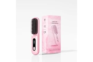 IZRIO Go Brush Pro 2025, Portable Straightener Brushs for Travel, with LCD Temperature Display, Fast Heating Cordless Mini Hair Brushs (Pink)