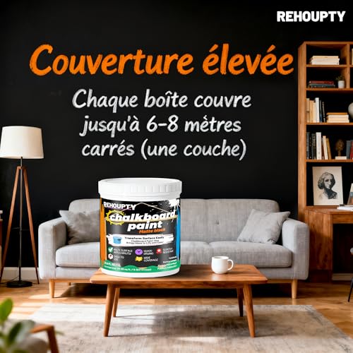 Chalkboard Paint – Black Slate Paint for Matt Black Chalk, 1L Interior DIY Acrylic Coating, Slate Coating for Wood, Metal, Furniture, Wall, Craft Covers 6-8㎡