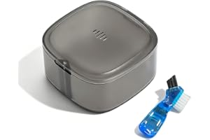 Stylish Denture Case with Vent Holes, Denture Bath Cup with Brush, Denture Box for Soaking & Cleaning, Large Container for Re