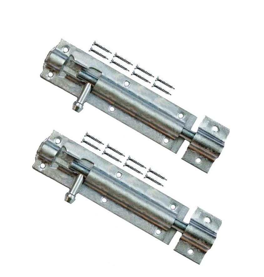 TERF® Heavy Duty Galvanised Tower Door Bolt Barrel Slide Lock 150mm [6''] Door Latch with Screws Ideal for Internal External Strong Doors Locks for Bathroom Shed Garden Gate and Multi Use - Pack of 2