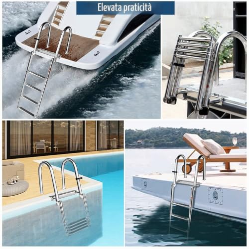 Geloo Pool Ladder for Swimming Pool Boats 4 Bathing Steps | Pool Deck Boat Yacht Load Capacity 200 kg with Non-Slip Steps with Handrail