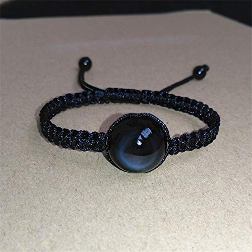 GOP Store Natural Black Rainbow Eye Obsidian Bracelets Bangles Hand Woven Lucky Red Rope Beads Ball Energy Bracelet for Couple Men Women