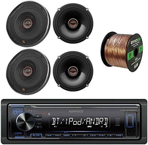 Kenwood Digital Media Bluetooth Receiver, with 4x Infinity 6522 Reference Series 6.5" Coaxial 330-Watt Speakers, Enrock 16-Gauge 50 Foot Wire