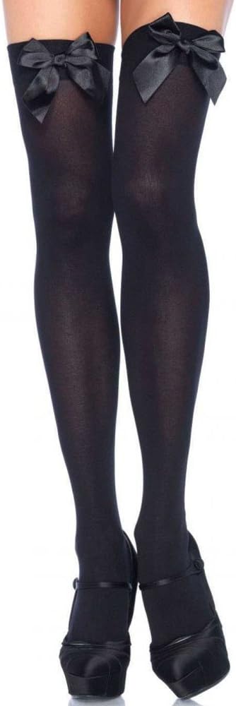 18MM Ladies Womens Opaque Over Knee Long Stockings with Satin Bows