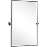TEHOME 28.5 x 36 inch Brushed Nickel Metal Framed Pivot Rectangle Bathroom Mirror in Stainless Steel Tilting Beveled Vanity M