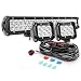 Nilight 20Inch 126W Spot Flood Combo Led Off Road Led Light Bar 2PCS 18w 4Inch Flood LED Pods With 16AWG Wiring Harness Kit-2 Lead, 2 Years Warranty