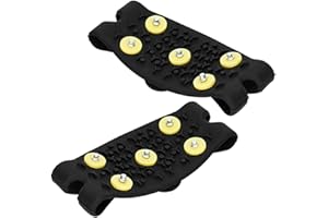 Healeved 5-Spike Yellow Buckle TPE Ice Cleats for Shoes and Boots, Non-Slip Snow Grips for Hiking, Walking,