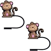 STRACOUPI Monkey Silicone Straw Covers for Stanley Cup, Reusable, Cute Toppers Accessories for Tumblers, 2PCS Decorative & Personalized Straw Cover Cap (s1)