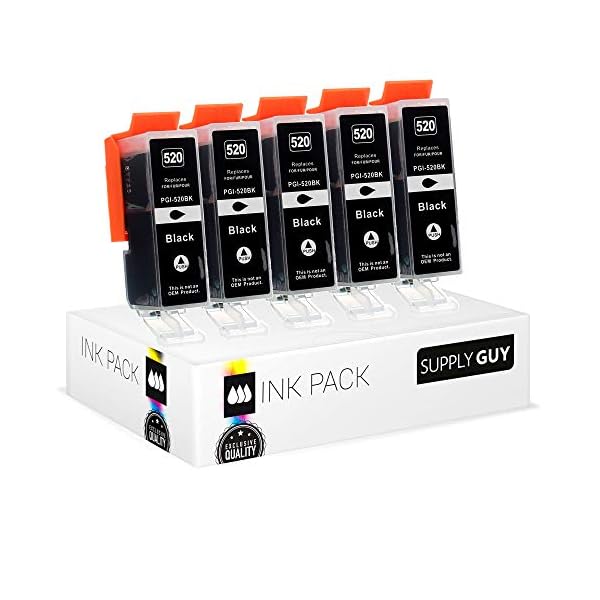 Supply Guy 5 Druckerpatronen mit Chip kompatibel mit Canon PGI-520 Schwarz für Canon Pixma IP3600 IP4600 IP4700 MP540 MP550 MP560 MP620 MP630 MP640 MP980 MP990 MX860 MX870