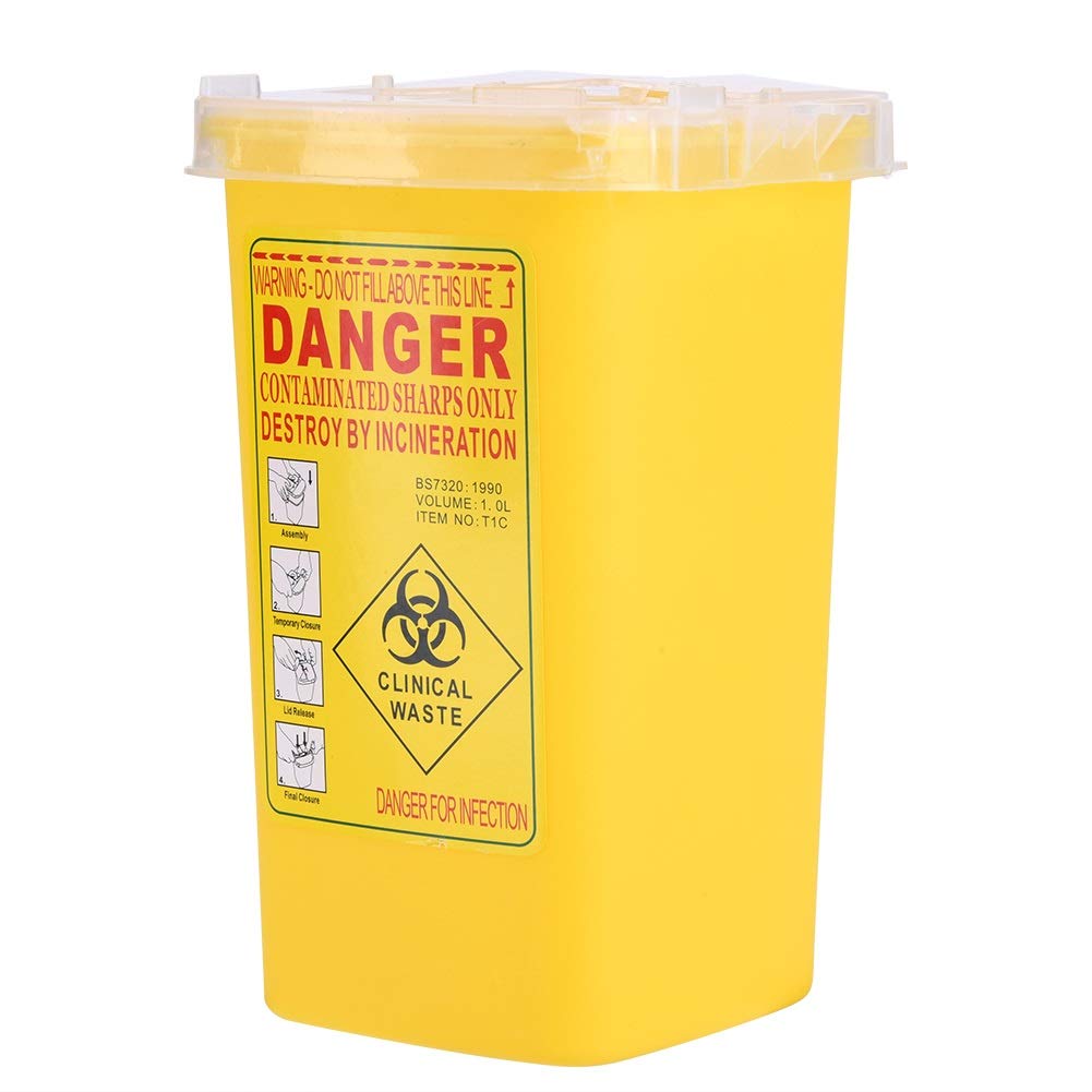 Sharps Container-Plastic Needle Container Tattoo Medical Biohazard Needle Disposal 1L Size Waste Box (2 Colors) (Color : Yellow)