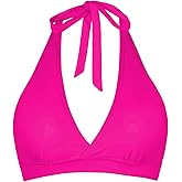Women's Supportive Halter Bikini Padded Push Up Ruched Bust Hook Back Swimsuit Bathing Suit Tops Only