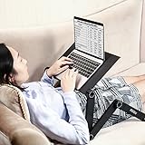 Laptop Table For Bed and Sofa, Adjustable Laptop Workstation With 2 CPU Cooling Fans And Mouse Pad, Ergonomics Design Aluminum Black Tablet Table Suitable For Reading Studying by AOOU