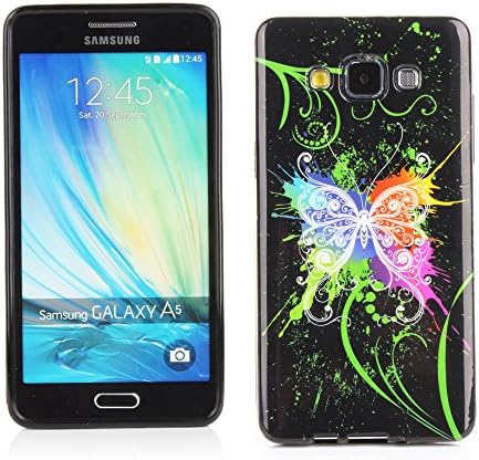 KMO Samsung Galaxy A5 (2015) Case Cover [Shock Absorbing] [Thin Fit] Soft TPU Gel Skin Protection - Black Graffiti Butterfly