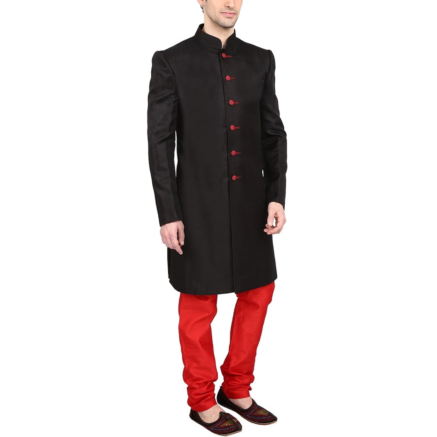 indian attire men's blended soft jute indo-western sherwani with churidar