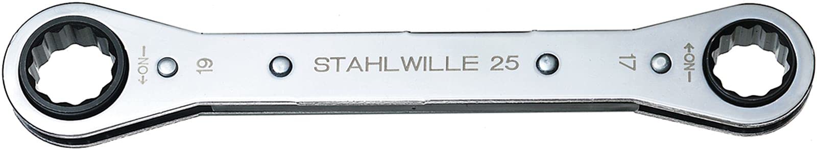 Stahlwille 41130910 25 Ratchet Ring Spanner with BI-Hexagon, Straight, 22 Teeth, Chrome Plated, 9 mm x 10 mm Opening, 139 mm Length