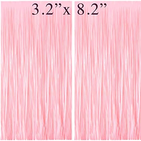 Baby Pink Metallic Foil Fringe Curtains Photo Backdrop, Party Door Curtain, Metallic Tinsel (Baby Pink)
