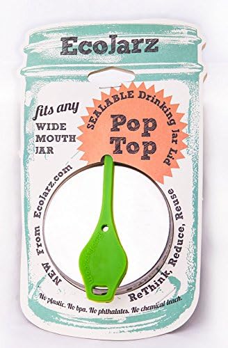 Ecojarz: Wide-Mouth Pop-top Sealable Drinking Jar Lid! Stainless Steel and Silicone. Non-plastic (Lime Green)