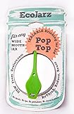 Ecojarz: Wide-Mouth Pop-top Sealable Drinking Jar Lid! Stainless Steel and Silicone. Non-plastic (Lime Green)