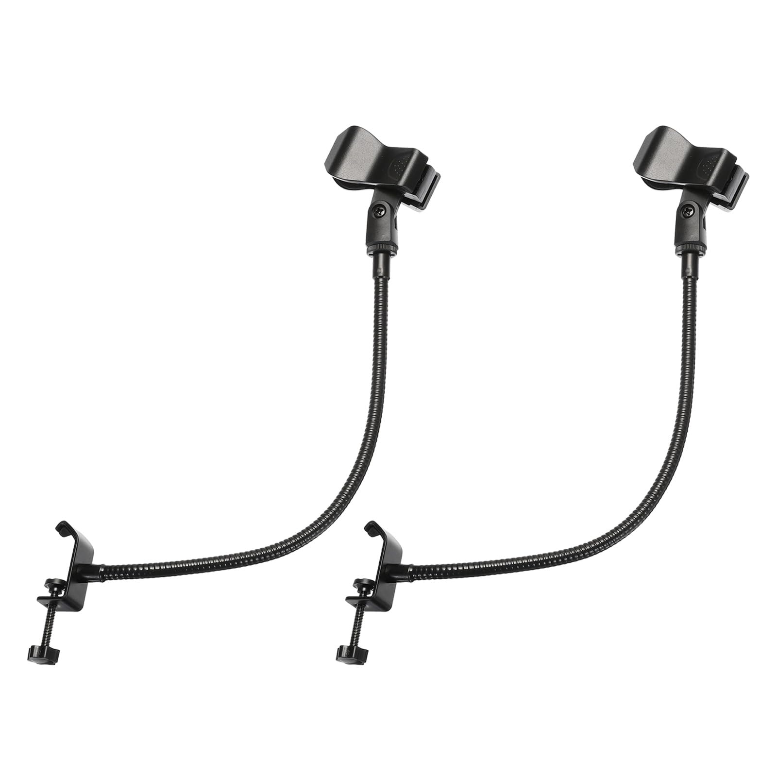 PATIKIL 18.5" Gooseneck Desk Mic Stand, 2Pcs Flexible Arm Desktop Microphone Stand with Clip, 3/8" to 5/8" Microphone Spring Clip for Singing Speech, Black