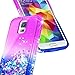Galaxy S5 Case with Tempered Glass Screen Protector for Girls Women Kids, NageBee Glitter Liquid Sparkle Bling Floating Waterfall Shockproof Durable Cute Case for Samsung Galaxy S5 -Purple/Blue