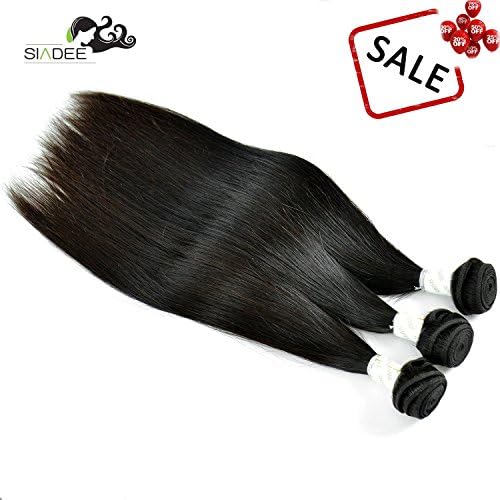 SIADEE 8-30 Inch Brazilian Virgin Human Hair Extensions Silky Straight Hair, Pack of 3, 100g/bundle, Natural Color Hair Wefts (22 24 26)