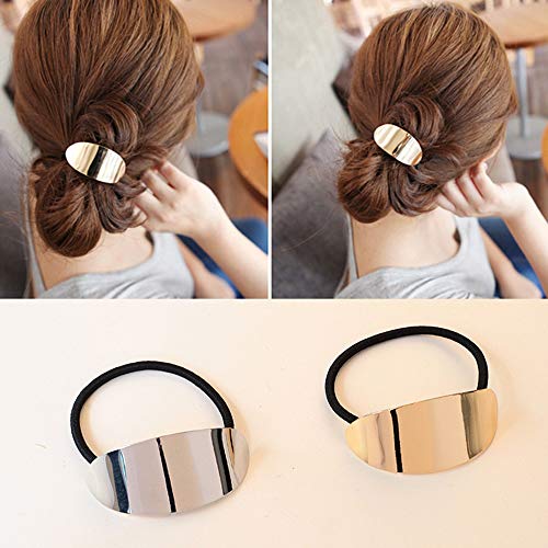 Shuxy 6PCS High Ponytail Holder Metal Leaf Hair Band Rope Wrap Alloy Punk Hair Cuff Elastic Hair Clips Metal Hair Ties Metallic Headwear Holder Fashion Hair Accessories for Ladies Toddler Thick Hair