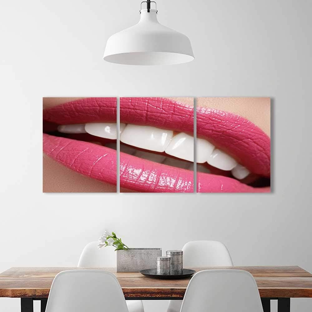 Color 3 Piece Wall Art Painting Frameless perfect smile before and after bleaching dental care and whitening teeth Hotel Office Decor Gift Piece W16" x H24" x 3pcs