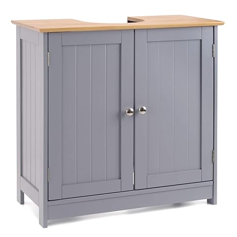 Christow Grey Bamboo Under Sink Cabinet Wooden Bathroom Storage