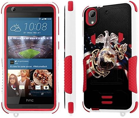 HTC Desire 626 / 626S Case, [NakedShield] [White/Red] Combat Tough SHOCK PROOF with KICKStand + [Screen Protector] - [Marine Flag] for HTC Desire 626 / 626S
