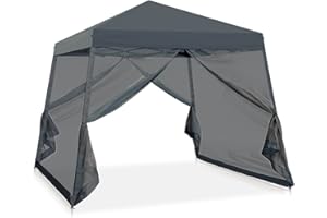 COOS BAY 10x10 Pop Up Canopy Tent with Screen Netting, Slant Leg, Instant Folding Shelter, 64 Sq Ft Shade, One Person Set up, Gray