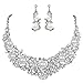 EVER FAITH® Flower Ribbon Ivory Color Cream Simulated Pearl Austrian Crystal Necklace Earrings Set