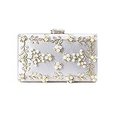 Women's Satin Flower Evening Clutch Pearl Beaded Evening Handbag