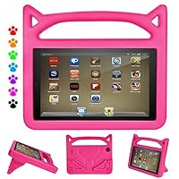 Kindle Fire 7 2019 Case, Fire 7 Tablet Case for Kids - Auorld Light Weight Shock Proof Handle Protective Cover with Built-in Stand for Amazon Fire 7 Tablet (Compatible with 2019&2015&2017 Release) (Pink)