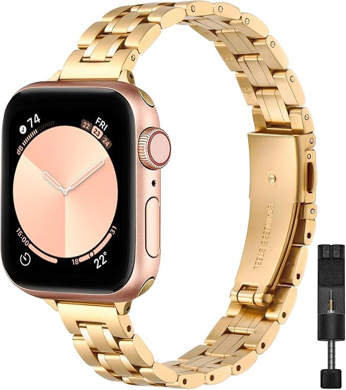 Photo 1 of *USED*
STIROLL Thin Replacement Band Compatible for Apple Watch 49mm 46mm 45mm 44mm 42mm(Series 3 2 1), Stainless Steel Metal Wristband Women Men for iWatch Ultra SE Series 11 10 9 8 7 6 5 4, Gold (no case)