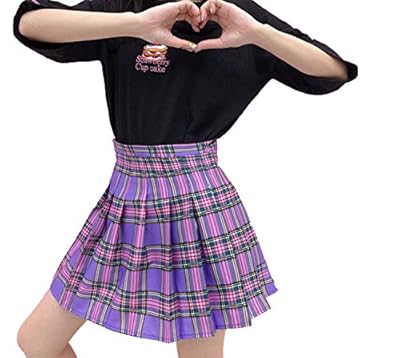 Sweet Style Harajuku Purple Plaid Skirt 2018 Summer High Waist Pleated A-line Mini Skirt Women