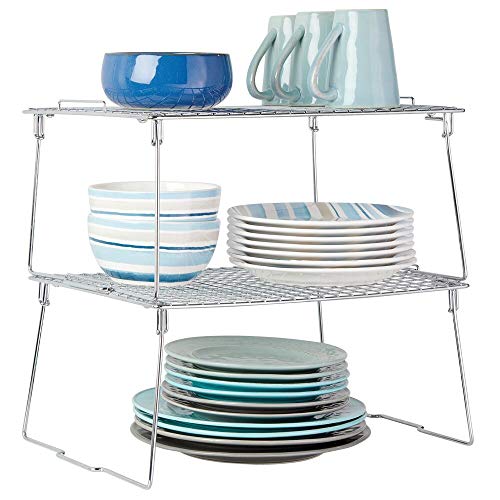 mDesign Metal Stackable Storage Shelf - 2 Tier Raised Food and Kitchen Organizer for Cabinets, Pantry Shelves, Countertops, Closet, 2 Pack, 12
