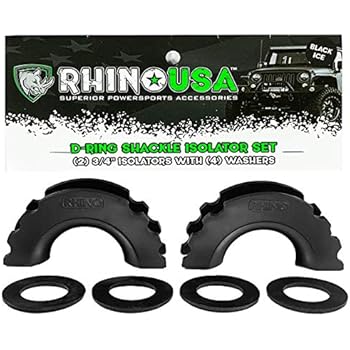 Rhino USA D-Ring Shackle Isolators (2) with Washers Included (4) - Fits Standard 3/4 Shackles - Protect Your Shackles from Damage & Prevents Rattling - Unlimited!