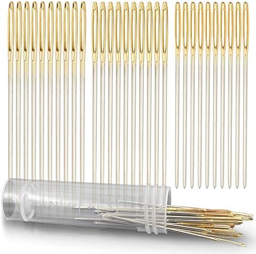 Icobbler Leather Hand Sewing Needle Large-Eye Blunt Stitching Steel Yarn Knitting Needles for Tapestry Darning Embroidery Projects, 30 Pieces 3 Size Each 10Pcs