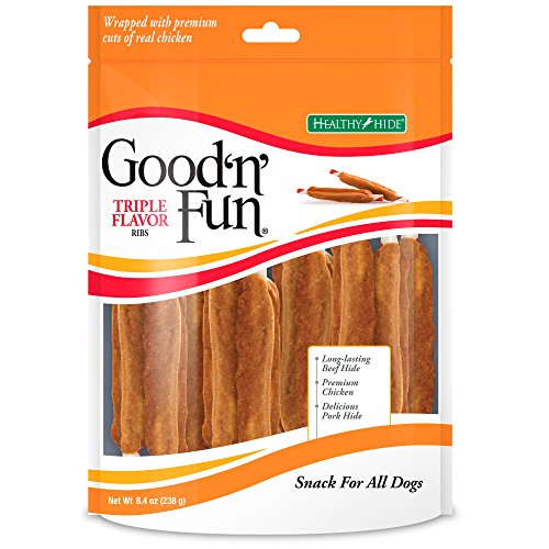 Good'N'Fun Triple Flavored Rawhide Ribs For Dogs, 8.4 Oz