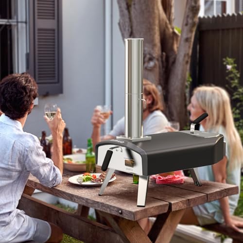Mimiuo Outdoor Pizza Oven with 33cm Square Pizza Stone Portable Pizza Oven for Charcoal and Firewood