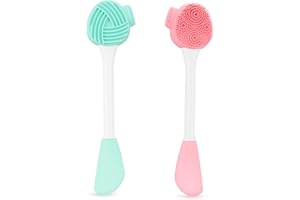 Songaa 2 in 1 Face Cleaning Brush Face Mask - 2 Pack Double End Silicone Soft Face Scrub Brush and Facial Mask Brush for Mud, Clay, Makeup Beauty Brush Tools for Apply Cream, Lotion - Pink and White